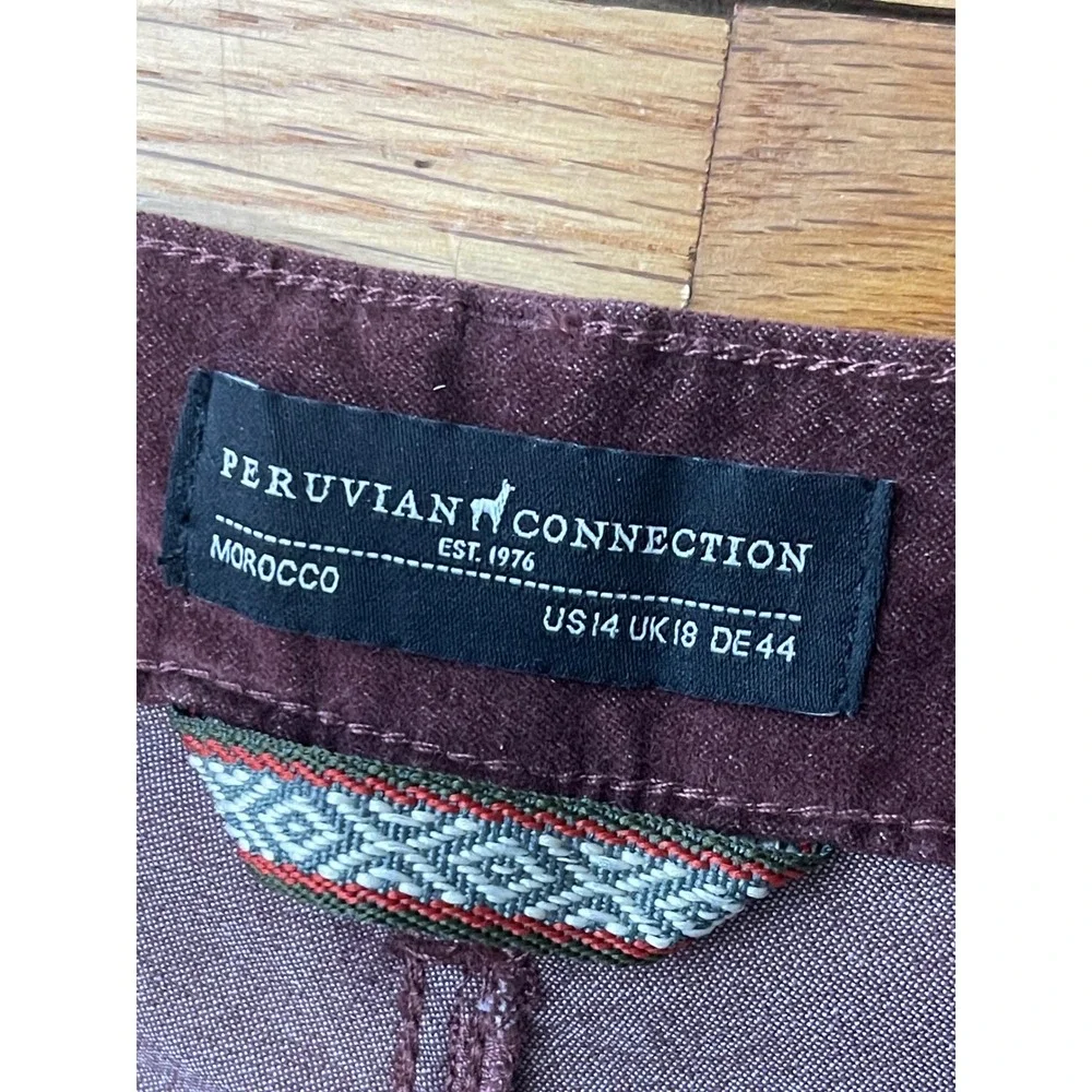 PERUVIAN CONNECTION Velveteen Pants 14 Burgundy Casual Comfort Gorpcore Outdoors